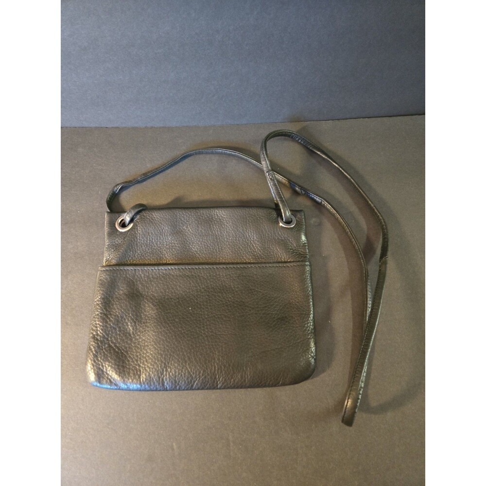 Margot New York Genuine Pebbled Soft Black Leather Crossbody Bag Silver Hardware